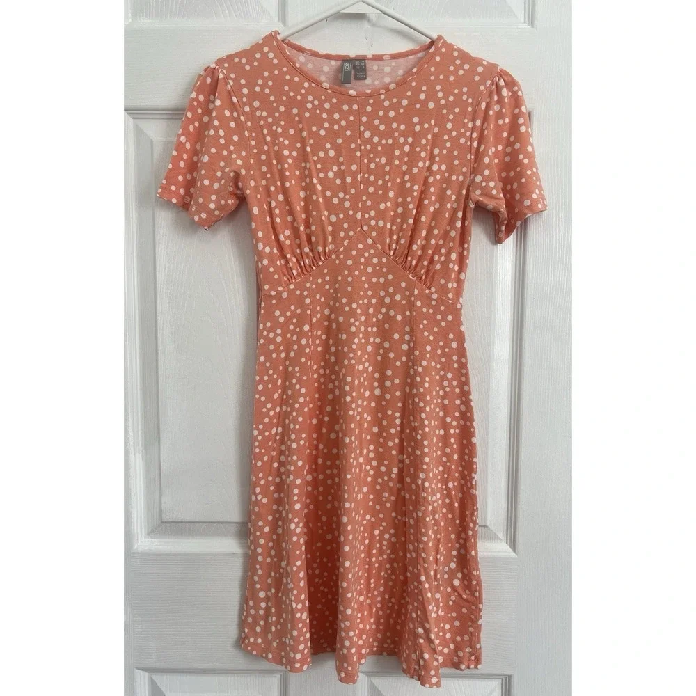 ASOS Orange Polka Dot Skater Dress Women‎ Size 4 Fit Flare Summer Retro Coquette - Picture 2 of 9